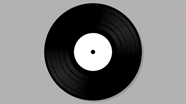 Black vinyl record with white label central spindle hole and grooved surface against a light gray background