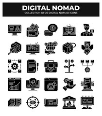 Digital Nomad Icons: A Collection of 25 Essential Glyphs for Remote Workers