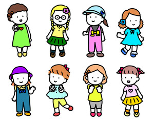 Naklejka premium おしゃれキッズ 女の子全身イラストセット