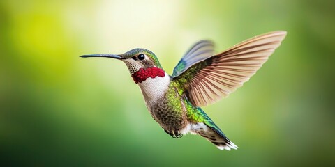 Realistic embroidery of hummingbird with depth and dimension, flying through space Stock photo
