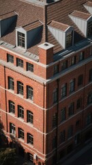 Fototapeta premium Historic Red Brick Building with Multiple Windows and Dormers
