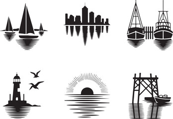Elegant nautical silhouettes for travel and coastal projects
