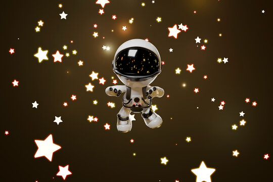 3d cartoon astronaut floating in space surrounded by stars