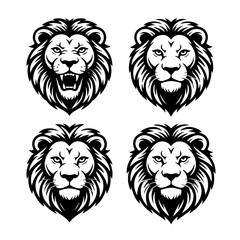 Furious wild lion and lioness vector illustration with silhouette and black power cat symbol