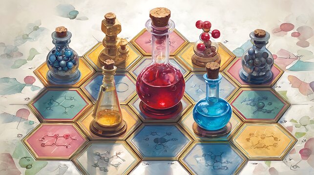 A chemistry-themed video game landscape