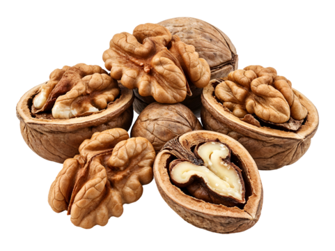 Shelled walnuts (handful) , isolated on transparent background, png