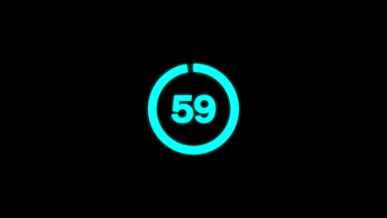 Cyan neon loading circle with number 59 progress ring