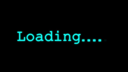 Cyan Neon Loading Text with Progress Indicator on Black