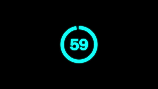 Cyan neon loading circle with number 59 progress ring