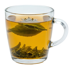 Green tea in a clear cup , isolated on transparent background, png