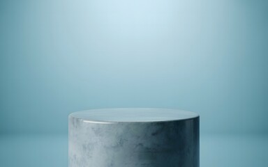 Minimalist Light Blue Studio with Marble Podium for Product Display and Presentation