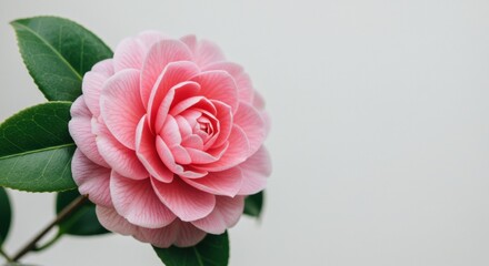 Blooming pink camellia flower in soft light nature photography serene indoor setting