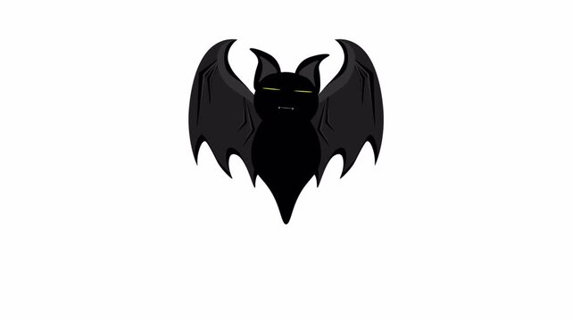 Spooky Cartoon Bat with Glowing Yellow Eyes and Sharp Fangs, Ready for Halloween Night