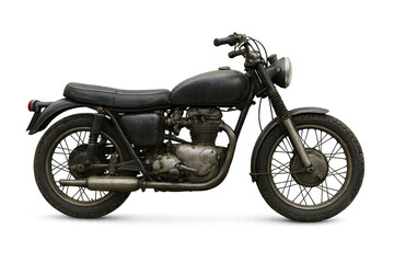 Obraz premium Vintage Motorcycle with a Retro Design and Classic Features, showcasing a timeless design. This black bike exudes nostalgia and represents the craftsmanship of a bygone era. Isolate Transparent, PNG