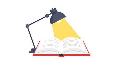Open book under the bright light of a desk lamp, a concept of education, discovery, learning, and knowledge