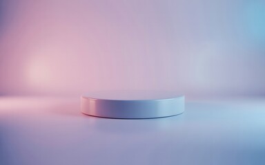 Minimalist product display podium with soft pink and blue gradient lighting for showcasing items