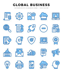 Set of Global Business icons in Two Color style. Two Color Icons symbol collection.