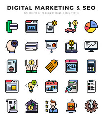 Set of Lineal Color Digital Marketing & SEO Icons. Lineal Color art icon. Vector illustration