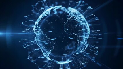 Abstract global map, digital art, glowing blue lines, world - Powered by Adobe