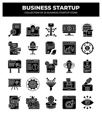 Collection of 25 Business Startup Icons:  A Visual Guide to Launching Your Business