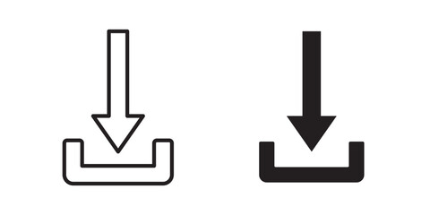 Download arrow icon. Download icon. Upload button. Load symbol stroke and fill on white bakcground.
