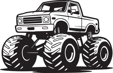 premium black and white monster truck vector artwork featuring custom build metal steel frame wheels tires decal design © AIcon Star