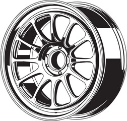 Fototapeta premium detailed vector outline of car wheel rim in eps ai jpeg png for mechanical design blueprint and auto parts catalogs