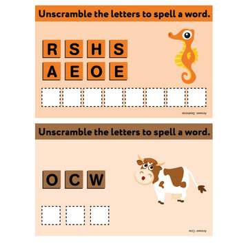Unscramble the letters to spell a word seahorse cow