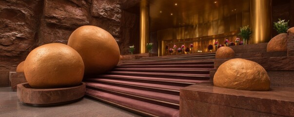 Elevate your experience luxury hotel lobby design opulent setting modern elegance interior view unique spherical sculptures