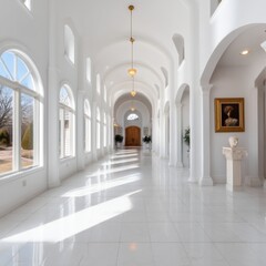 Elegant interior hallway design modern home photography bright environment wide-angle view architectural beauty