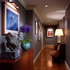 Artistic corridor displaying modern artwork in a gallery inviting ambiance interior design perspective