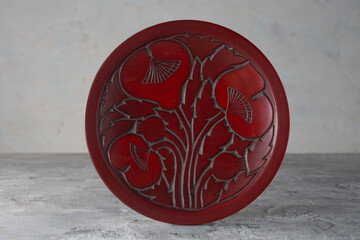 Kamakurabori Kashiki Chadougu Hand-Carved Kamakura Lacquerware Plate by Sansuido &ndash; Traditional Japanese Craft