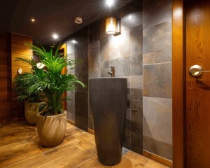 Modern bathroom design luxury spa interior space stylish environment wide angle tranquil ambiance