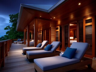 Luxury villa retreat at night tropical location architectural design serene environment outdoor viewpoint relaxation concept