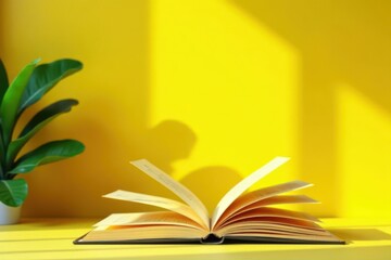 Bright yellow book, matching backdrop Inviting, creative space , idea, simple, vibrant