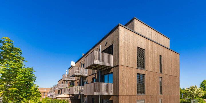 Modern wooden apartment building in Ludwigsburg Germany exterior