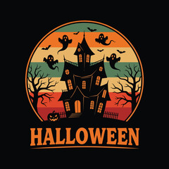 Spooky Haunted House with Ghosts on Halloween Night