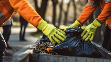 Community clean-up event urban park action scene daylight volunteer effort environmental awareness