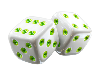 Pair of white dices with green dots isolated on transparent background