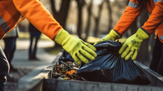 Community clean-up event urban park action scene daylight volunteer effort environmental awareness