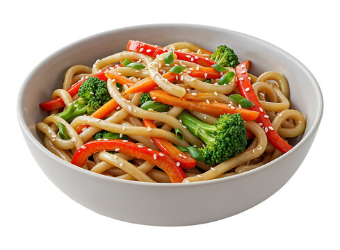 Udon noodles with vegetables (vegan) , isolated on transparent background, png - Powered by Adobe