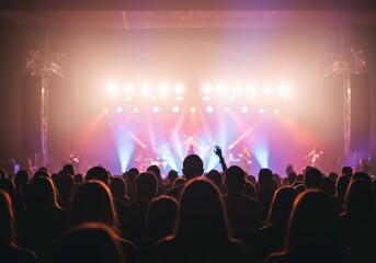 Energetic concert performance indoor venue live music event vibrant atmosphere audience perspective entertainment experience