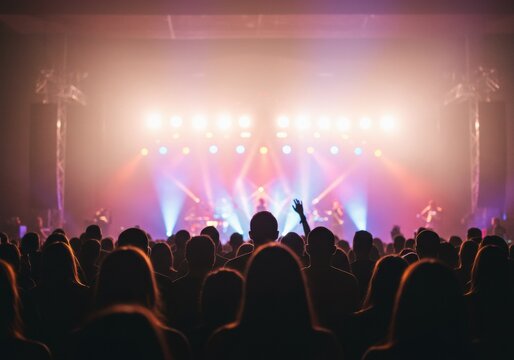 Energetic concert performance indoor venue live music event vibrant atmosphere audience perspective entertainment experience