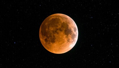 Fototapeta premium Fiery Orange Full Moon Gleaming Against Starry Dark Space Backdrop