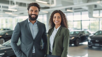 Fototapeta premium Engaging car sales event automotive showroom professional portraits bright environment business viewpoint