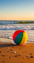 Obraz premium Colorful Beach Ball on Golden Sand at Sunset
