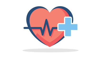 Heartbeat line inside a heart shape with a plus sign for health and medical care representation icon