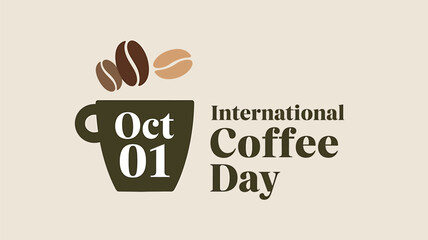 International coffee day celebration with coffee cup and beans
