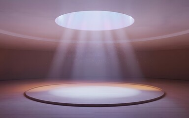 Empty Circular Stage with Dramatic Lighting and Soft Hues