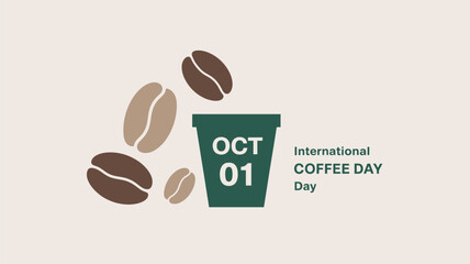 International coffee day celebration with coffee beans and cup